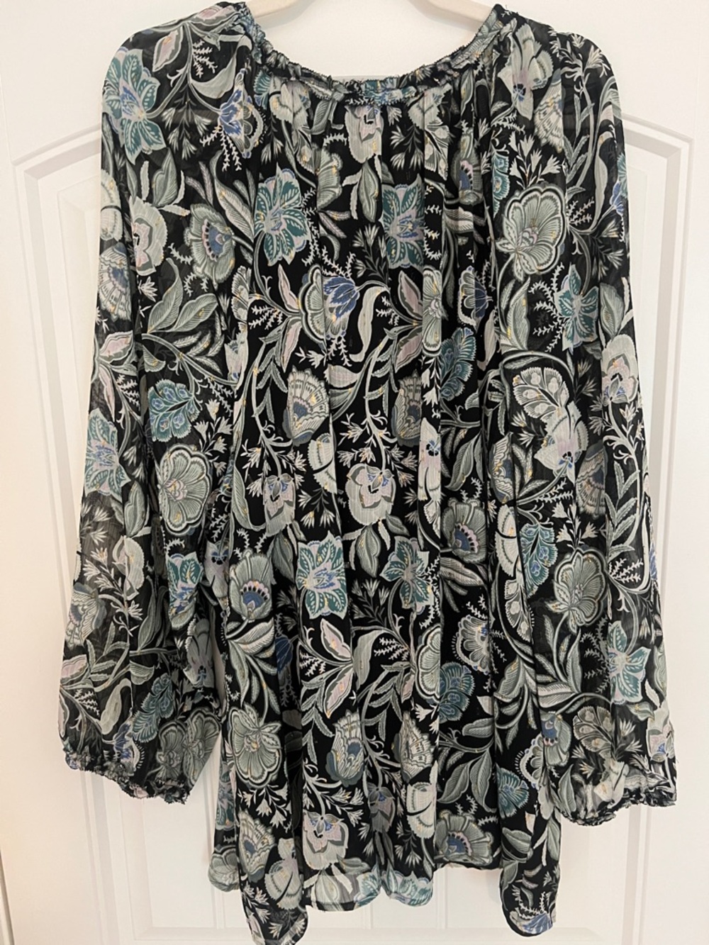 Lane Bryant Women’s Black Floral Tie-Neck Peasant Blouse Sz 30/32 NWT - Picture 9 of 14
